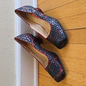 VTG Lisa Tucci, Snakeskin Print Spherical Heel Pumps, Black & Red, EUC, W39/8.5